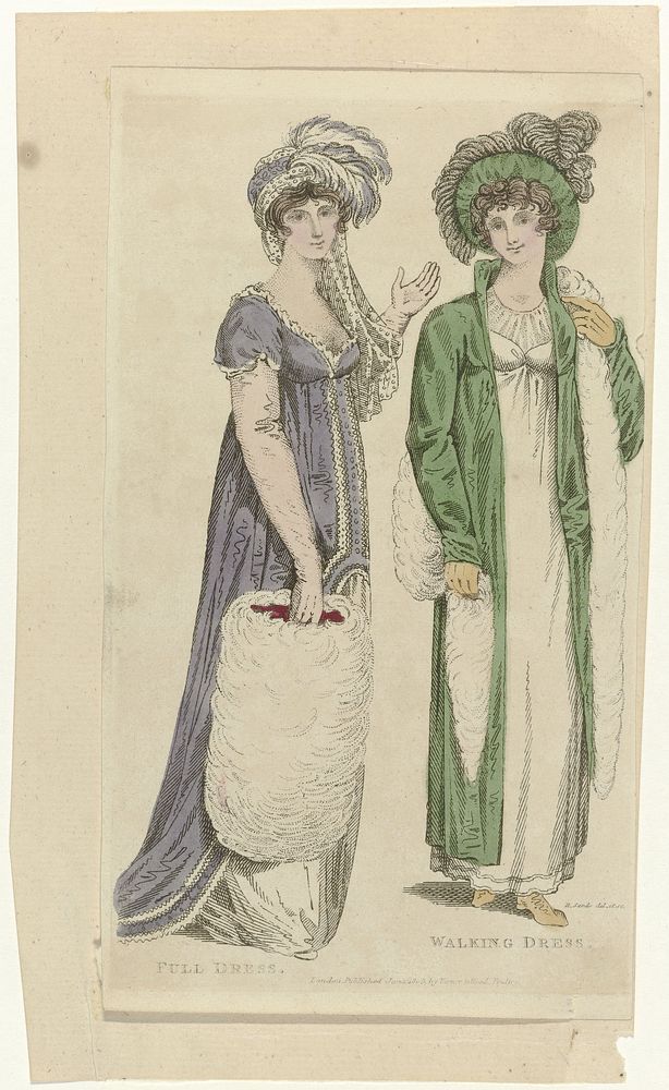Ladies Monthly Museum, 1 january 1805 : Full Dress. Walking Dress. (1805) by Robert Sands, Robert Sands and Vernon and Hood