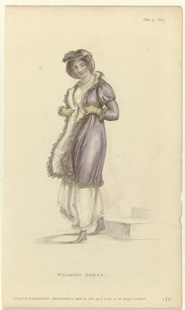 Ackermann's Repository of Arts, 1 april 1811, Plate 25, Vol. 5, No. 28: Walking Dress. (1811) by anonymous and Rudolph…
