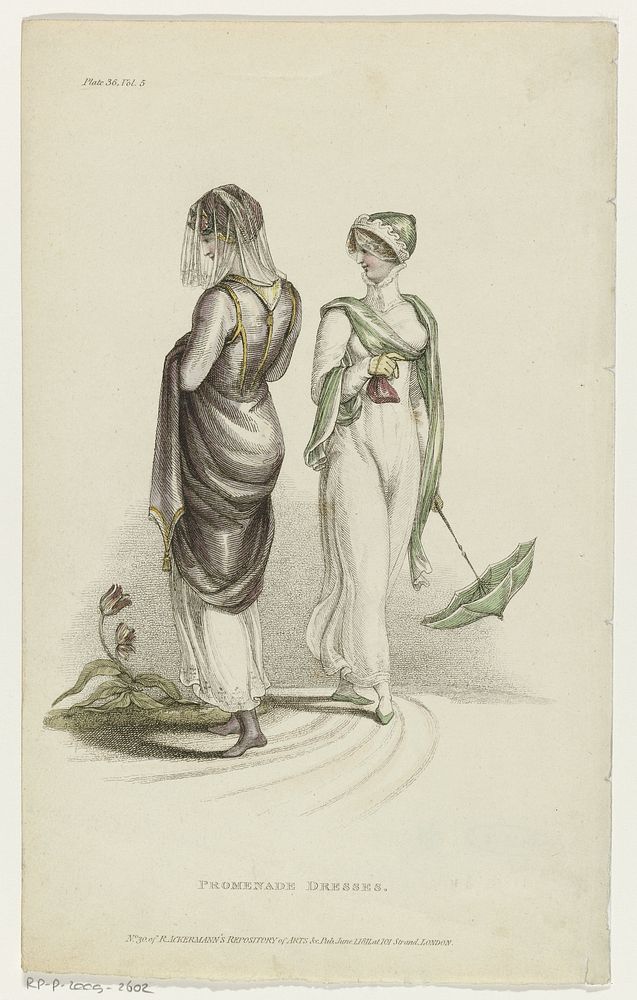 Ackermann's Repository of Arts, 1 june 1811, Plate 36, Vol. 5, No. 30: Promenade Dresses. (1811) by anonymous and Rudolph…