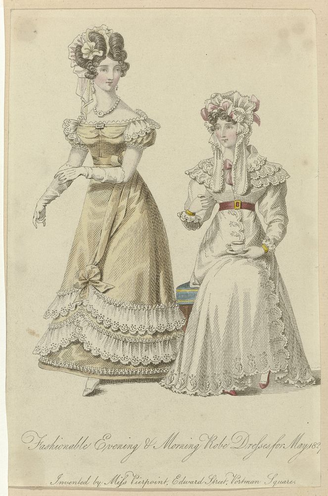 Fashionable Evening & Morning Robe Dresses for May 1827 (1827) by anonymous and Miss Pierpoint