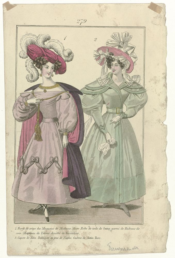 Townsend's Monthly Selection of Parisian Costumes, ca. 1829, No. 279 : 1. Beret de crèp (...) (c. 1829) by anonymous and…
