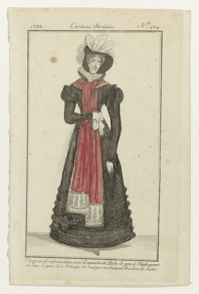Journal des Dames et des Modes, Costume Parisien, kopie, 1822, No. 104 : Chapeau de velours plein (...) (1822) by anonymous