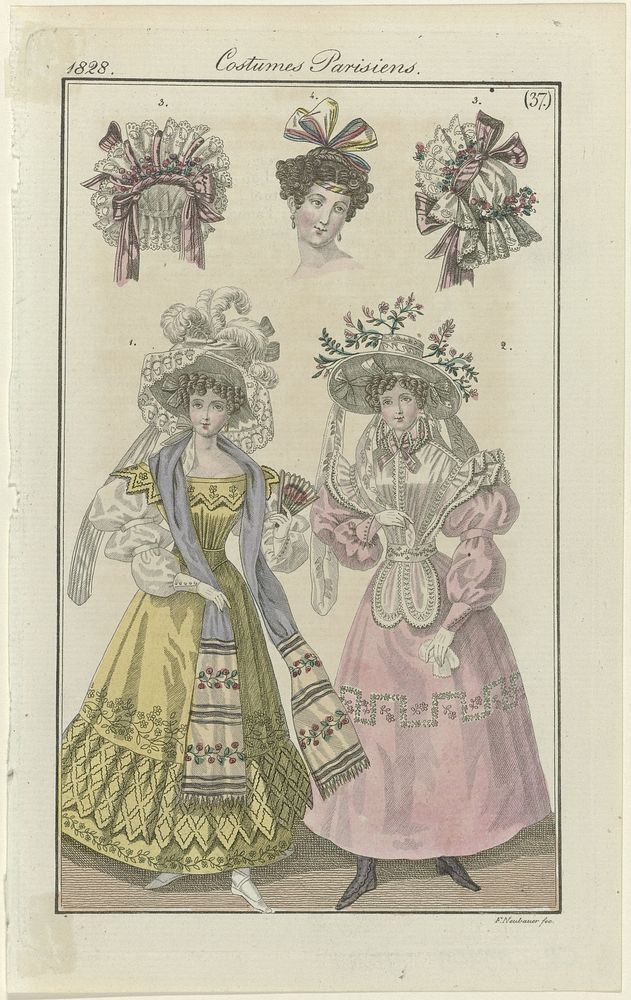 Journal des Dames et des Modes, editie Frankfurt 1828, Costumes Parisiens, (37) (1828) by Friedrich Ludwig Neubauer and J P…