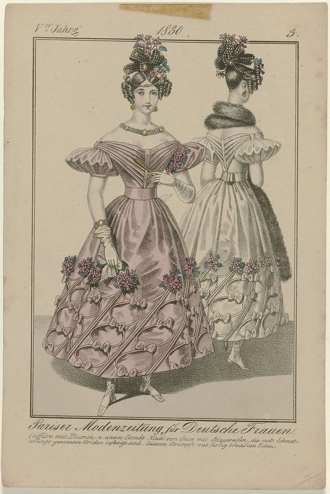 Pariser Modenzeitung für Deutsche Frauen, 1830 V. Jahrg (3) : Coiffure mit Blumen (...) (1830) by anonymous and Jean…