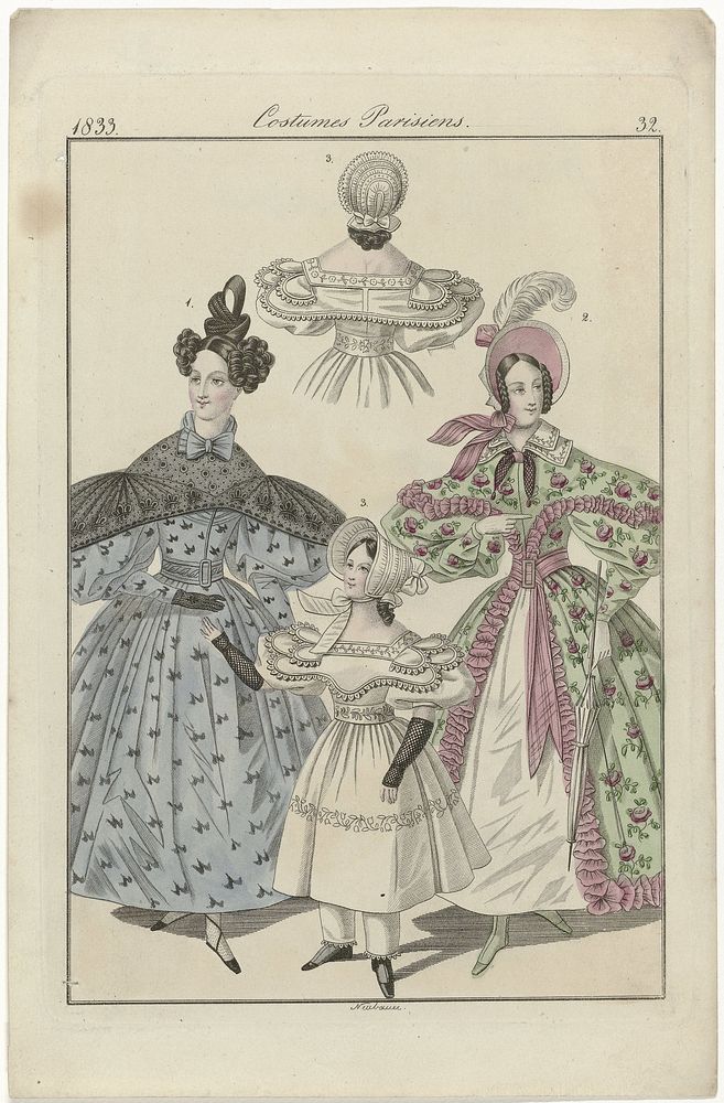 Journal des Dames et des Modes, Frankfurt 1833, Costumes Parisiens (32) (1833) by Friedrich Ludwig Neubauer and J P Lemaire