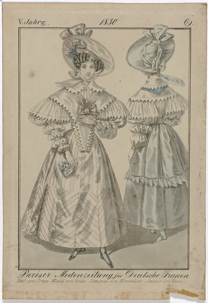 Pariser Modenzeitung für Deutsche Frauen, 1830 V. Jahrg (69) : Hut von Crepp (...) (1830) by anonymous and Jean Baptiste…