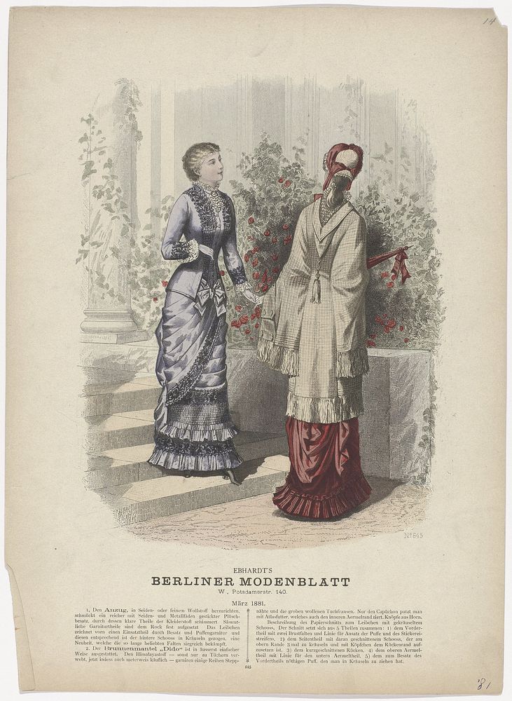 Berliner-Modenblatt, März 1881, Nr. 645 : 1. Den Anzug (...) (1881) by anonymous