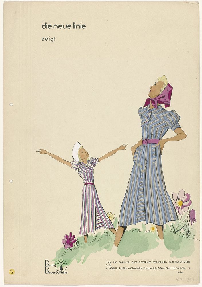Bunte Beyer-Schnitte, die neue linie, 1941 : Kleid aus gestreifter (...) (c. 1941) by anonymous