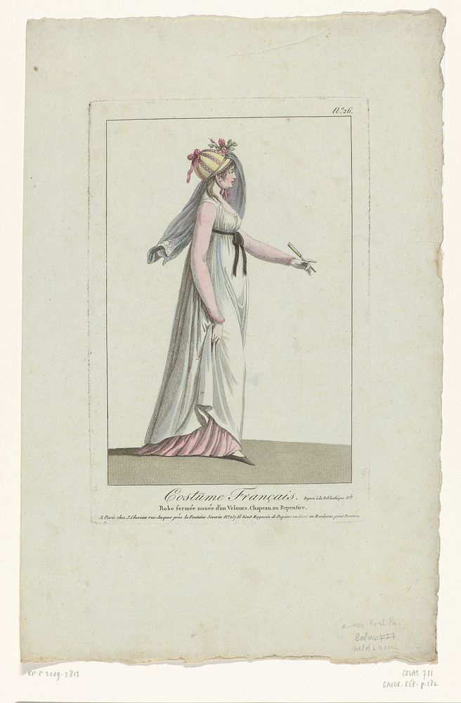 Costume Français, puis Nouveau Costume Parisien 1799-1810, No. 26: Robe fermée nouée d'un Velours (...) (1799 - 1810) by…