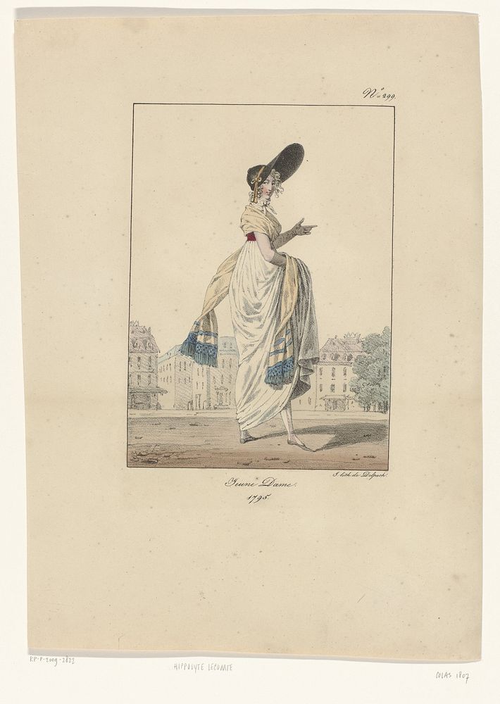 Costumes civils et militaires de la monarchie française de 1200 à 1820, 1795, No. 299 : Jeune Dame. (1820) by Hippolyte…