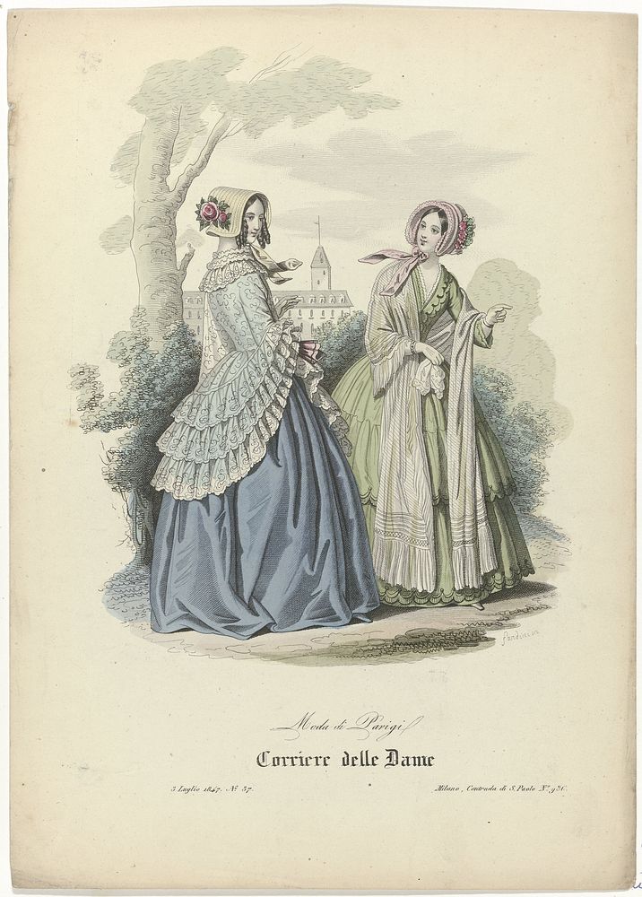 Corriere delle Dame, 3 Luglio (juli) 1847, No. 37 : Moda di Parigi (1847) by Gandini