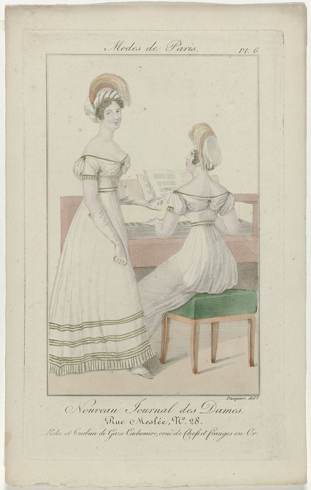 Nouveau Journal des Dames, 1821, Pl. 6 : Robe et turban de Gaze-Cachemir (...) (1821) by Chez Pasquier, anonymous and Dupré…