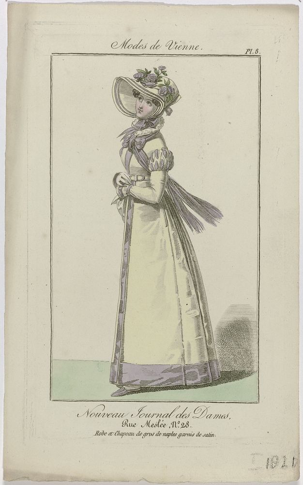 Nouveau Journal des Dames, 1821, Pl. 8 : Robe et Chapeau de gros de naples (...) (1821) by anonymous and Dupré uitgever