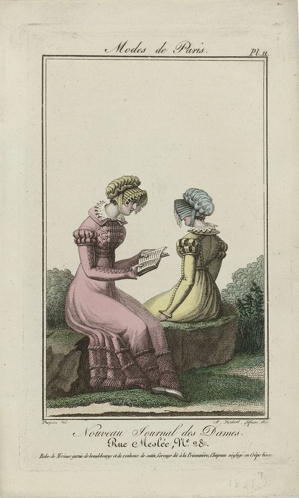 Nouveau Journal des Dames, 1821, Pl. 11 : Robe de Mérinos garnie de brandebourgs (...) (1821) by Hubert Lefèvre, Jacques…