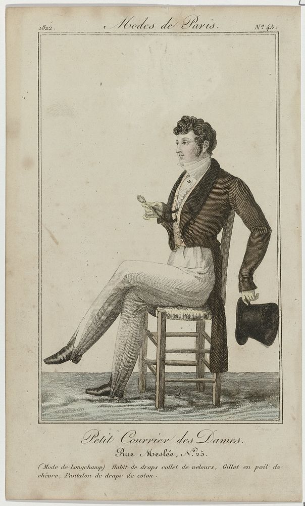 Petit Courrier des Dames, 1822, No. 45 : Habit de draps collet (...) (1822) by August Delvaux and Dupré uitgever