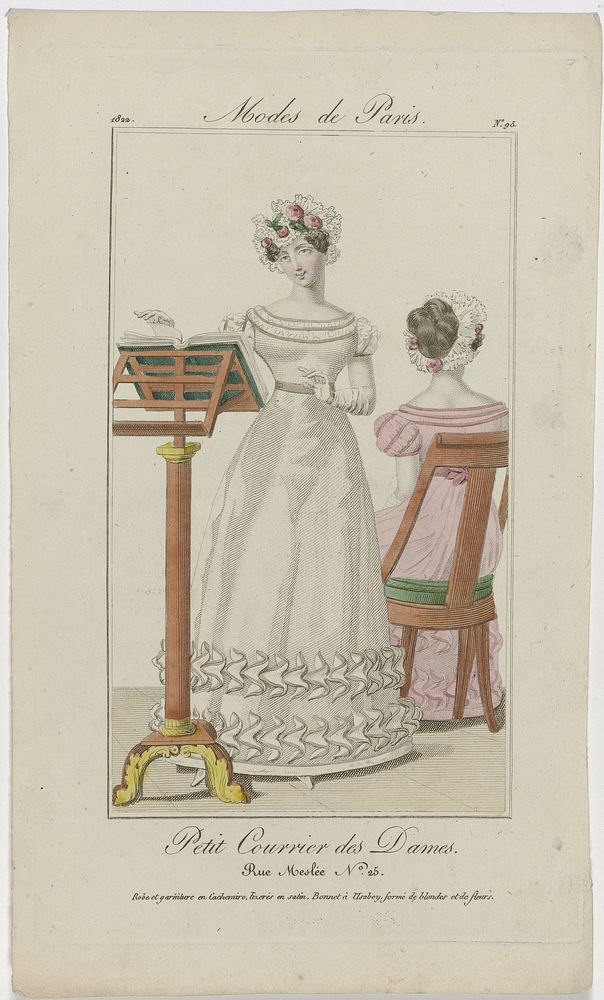 Petit Courrier des Dames, 1822, No. 95 : Robe et garniture en Cachemir (...) (1822) by anonymous and Dupré uitgever