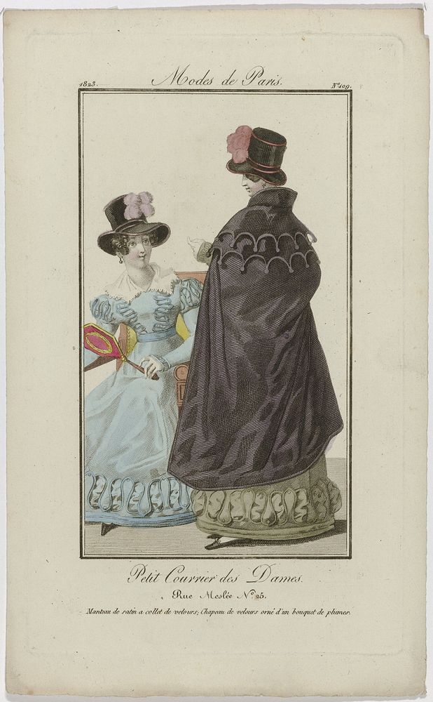 Petit Courrier des Dames, 1823, No. 109 : Manteau de satin a collet de velours; (...) (1823) by anonymous and Dupré uitgever