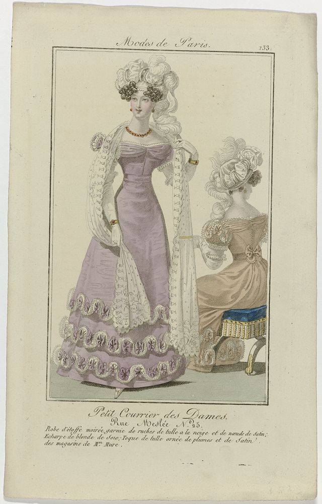 Petit Courrier des Dames, 1823, No. 133 : Robe d'étoffe moiré (...) (1823) by anonymous and Dupré uitgever