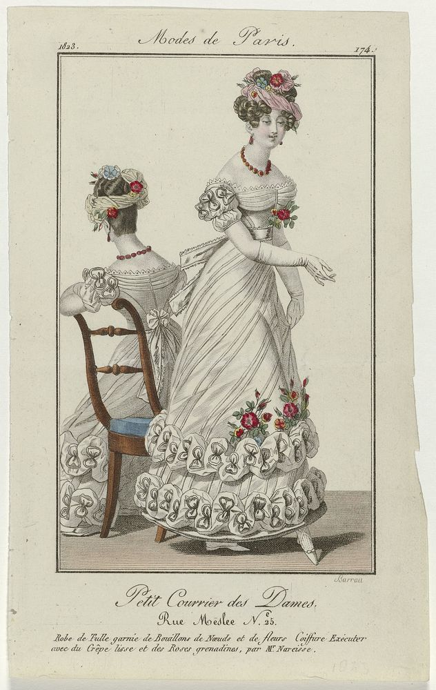 Petit Courrier des Dames, 1823, No. 174 : Robe de Tull (...) (1823) by Barrau and Dupré uitgever