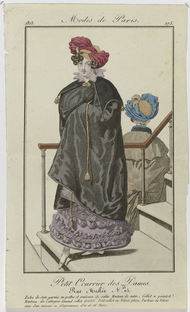 Petit Courrier des Dames, 1823, No. 175 : Robe de soie garnie en pattes (...) (1823) by anonymous and Dupré uitgever