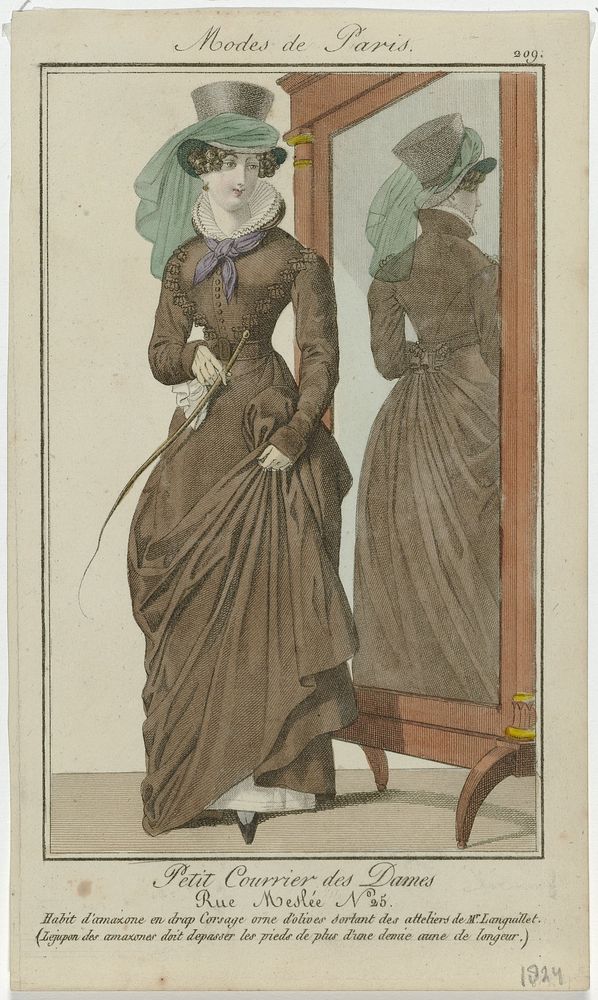 Petit Courrier des Dames, 1824, No. 209 : Habit d'amazone en drap (...) (1824) by anonymous and Dupré uitgever