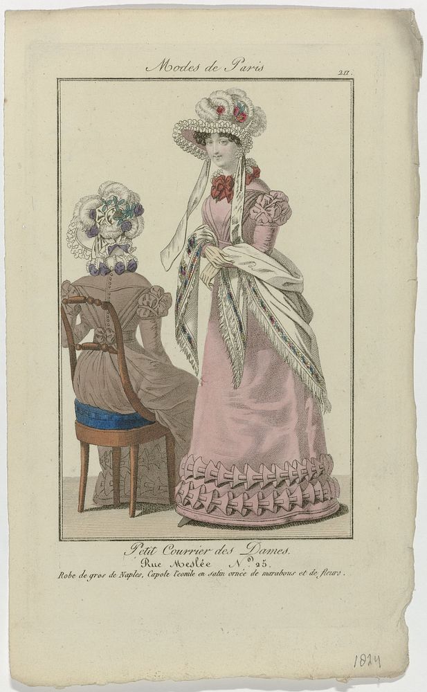 Petit Courrier des Dames, 1824, No. 211 : Robe de gros de Naples (...) (1824) by anonymous and Dupré uitgever