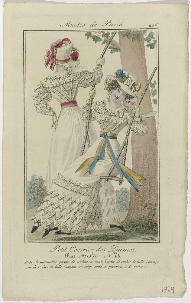 Petit Courrier des Dames, 1824, No. 246 : Robe de mousselin (...) (1824) by anonymous and Dupré uitgever