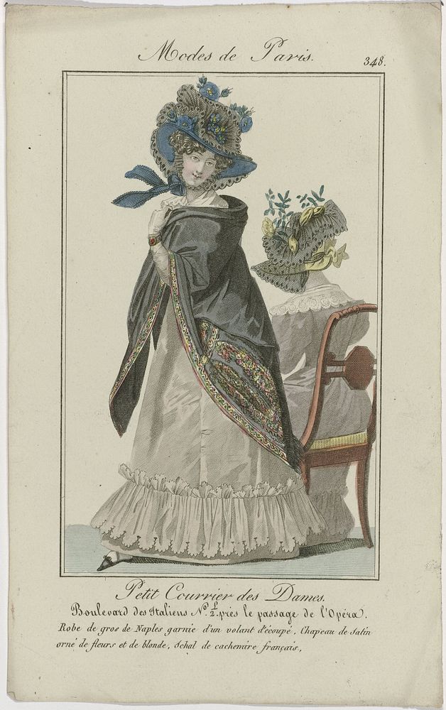 Petit Courrier des Dames, 1825, No. 348 : Robe de gros de Naples (...) (1825) by anonymous and Dupré uitgever