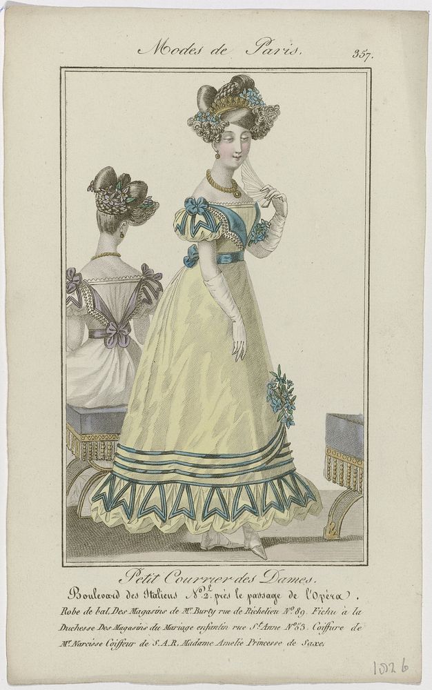 Petit Courrier des Dames, 1826, No. 357 : Robe de bal (...) (1826) by anonymous and Dupré uitgever