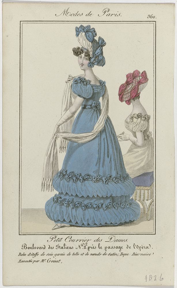 Petit Courrier des Dames, 1826, No. 360 : Robe d'étoffe de soie garni (...) (1826) by anonymous and Dupré uitgever