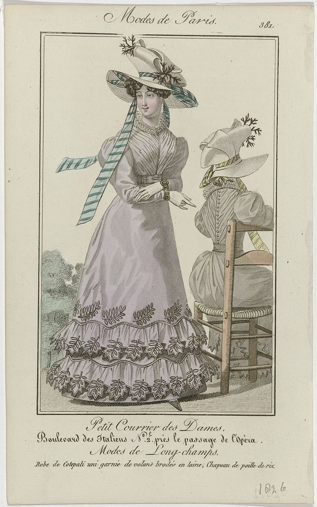 Petit Courrier des Dames, 1826, No. 381 : Robe de Cotepal (...) (1826) by anonymous and Dupré uitgever