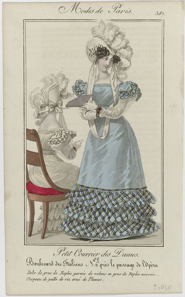 Petit Courrier des Dames, 1826, No. 387 : Robe de gros de Naples (...) (1826) by anonymous and Dupré uitgever