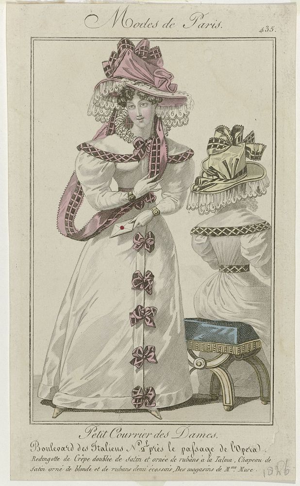 Petit Courrier des Dames, 1826, No. 435 : Redingotte de Crêp (...) (1826) by anonymous and Dupré uitgever