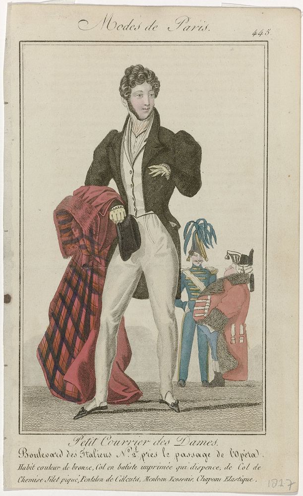 Petit Courrier des Dames, 1827, No. 445 : Habit couleur de bronz (...) (1827) by anonymous and Dupré uitgever