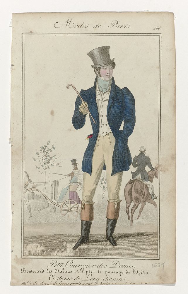 Petit Courrier des Dames, 1827, No. 466 : Habit de cheval (...) (1827) by anonymous and Dupré uitgever