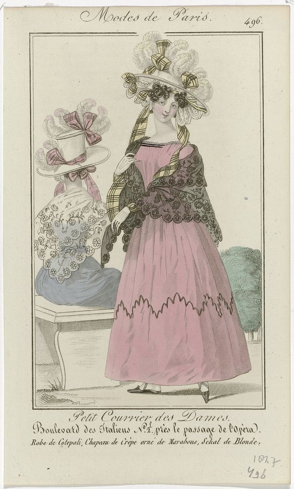 Petit Courrier des Dames, 1827, No. 496 : Robe de Cotepal (...) (1827) by anonymous and Dupré uitgever