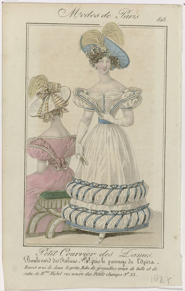 Petit Courrier des Dames, 1827, No. 523 : Berret orné de deux Esprits (...) (1827) by anonymous and Dupré uitgever