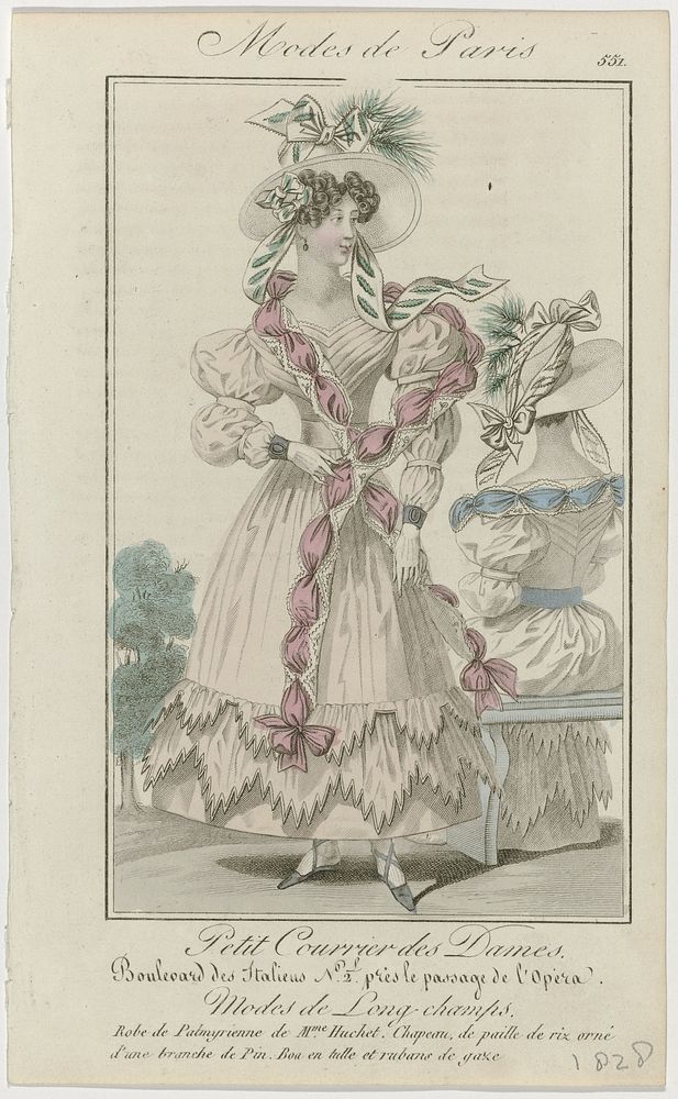 Petit Courrier des Dames, 1828, No. 551 : Robe de Patmyrienne.. (1828) by anonymous and Dupré uitgever