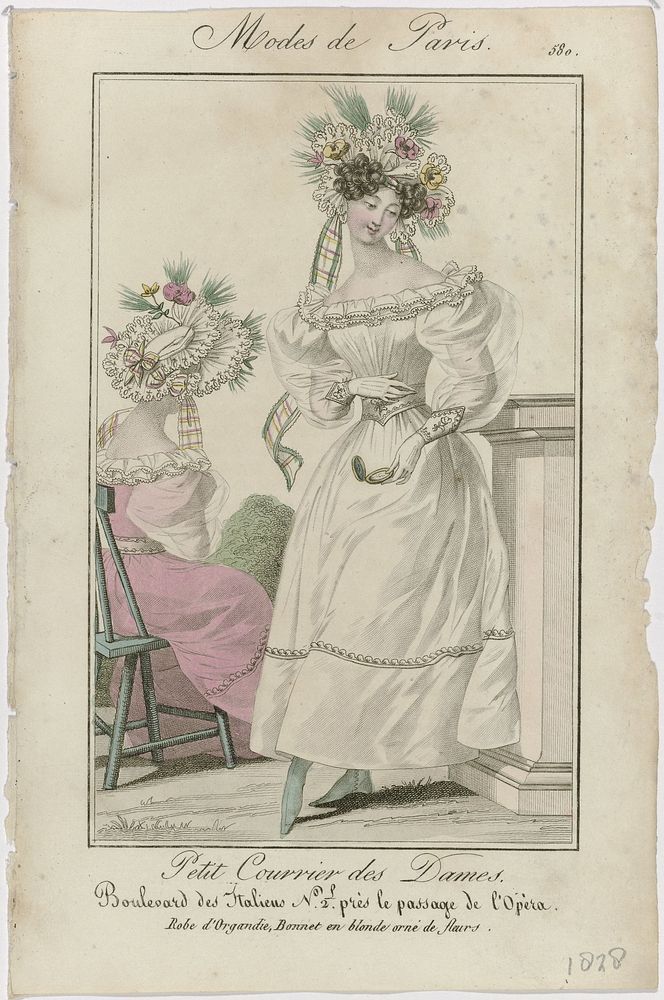 Petit Courrier des Dames, 1828, No. 580 : Robe d'Organdi (...) (1828) by anonymous and Dupré uitgever