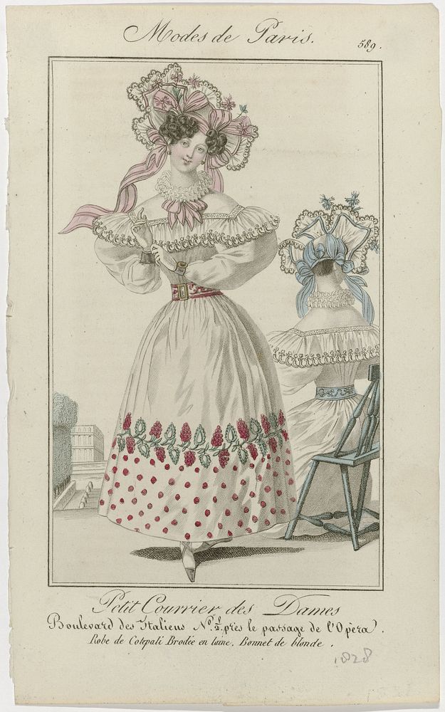 Petit Courrier des Dames, 1828, No. 589 : Robe de Cotepali Brodé (...) (1828) by anonymous and Dupré uitgever