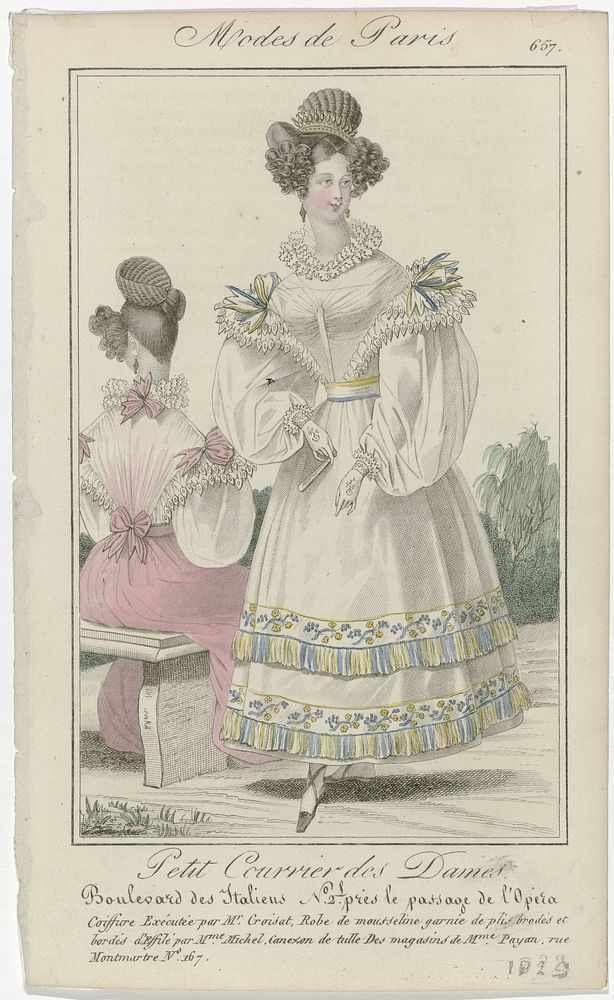 Petit Courrier des Dames, 1829, No. 657 : Coiffure Exécute par Mr.Croisat (...) (1829) by anonymous and Dupré uitgever