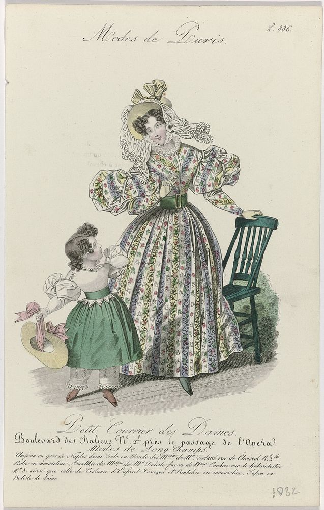 Petit Courrier des Dames, 1832, No. 886 : Chapeau en gros de Naples (...) (1832) by anonymous and Dupré uitgever