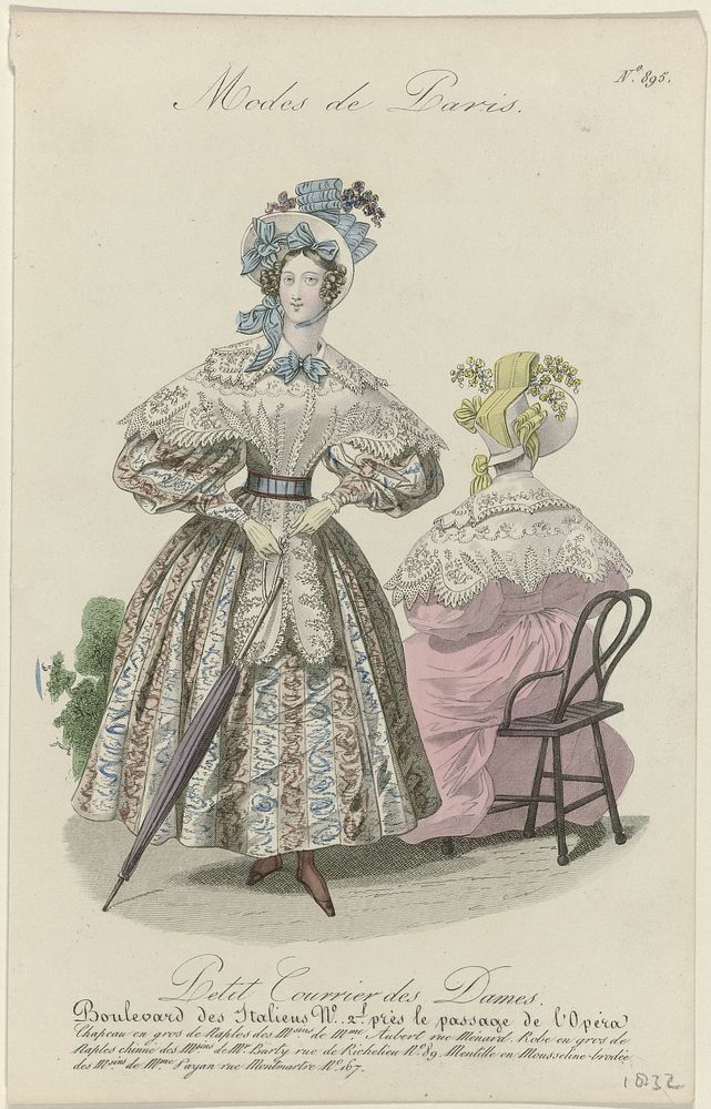 Petit Courrier des Dames, 1832, No. 895 : Chapeau en gros de Naples (...) (1832) by anonymous and Dupré uitgever
