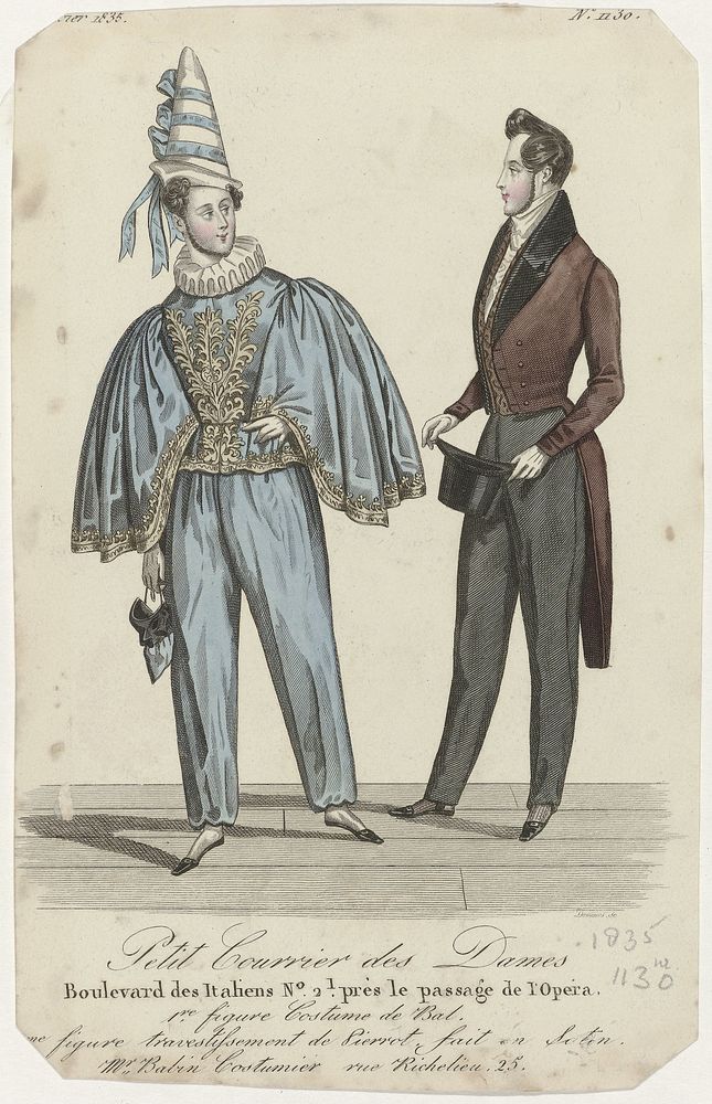 Petit Courrier des Dames, 1835, No. 1130 : 1re figure Costume de Bal (...) (1835) by Damours and Dupré uitgever
