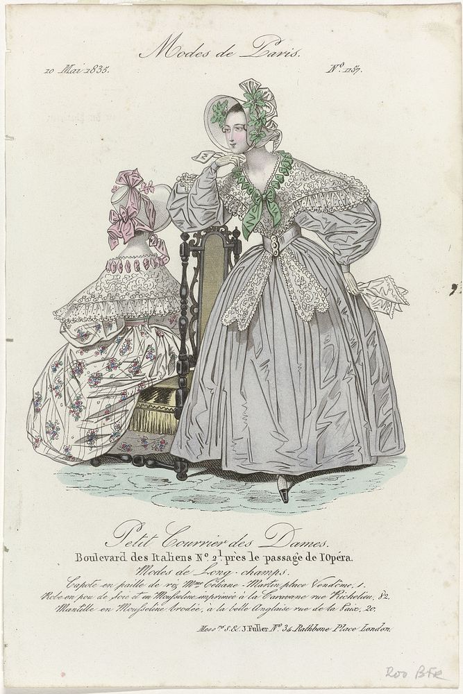 Petit Courrier des Dames, 10 mai 1835, No. 1157 : Capote en paille de riz (...) (1835) by anonymous, Dupré uitgever and S…