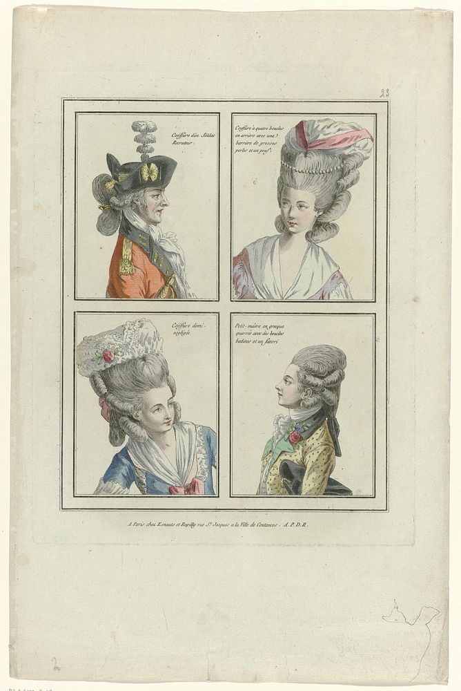Gallerie des Modes et Costumes Français 1777-1778, D 23: Coëffure d'un Soldat recruteur (...) (1777 - 1778) by anonymous…
