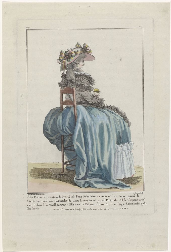 Gallerie des Modes et Costumes Français, 1784, vv 256 : Jolie Femme en contemplativ (...) (1784) by Pierre Adrien Le Beau…