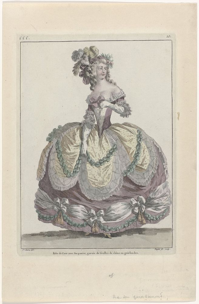 Gallerie des Modes et Costumes Français, 1787, sss 381 : Robe de Cour avec son panier (...) (1787) by Nicolas Dupin…