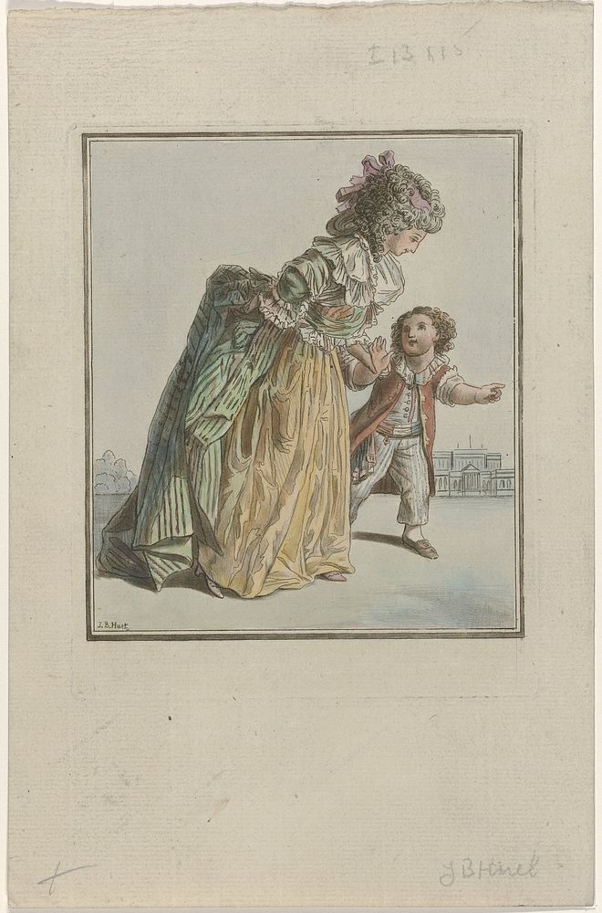 Vrouw met jongetje aan de hand lopend op straat (1781) by anonymous and Jean Baptiste Huet