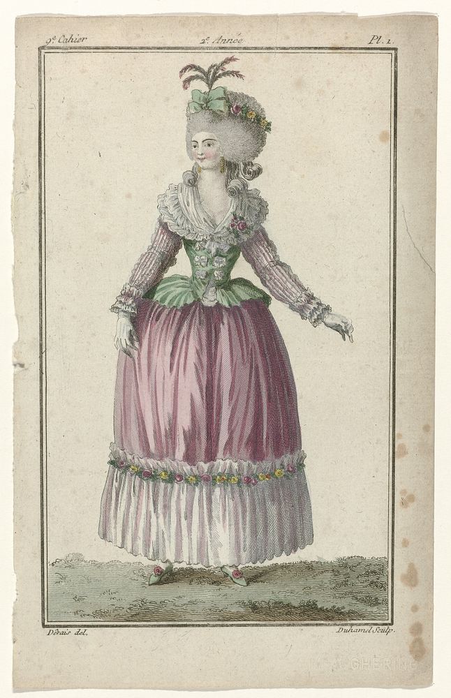 Magasin des Modes Nouvelles Françaises et Anglaises, 10 février 1787, Pl. 1 (1786) by A B Duhamel, Claude Louis Desrais and…